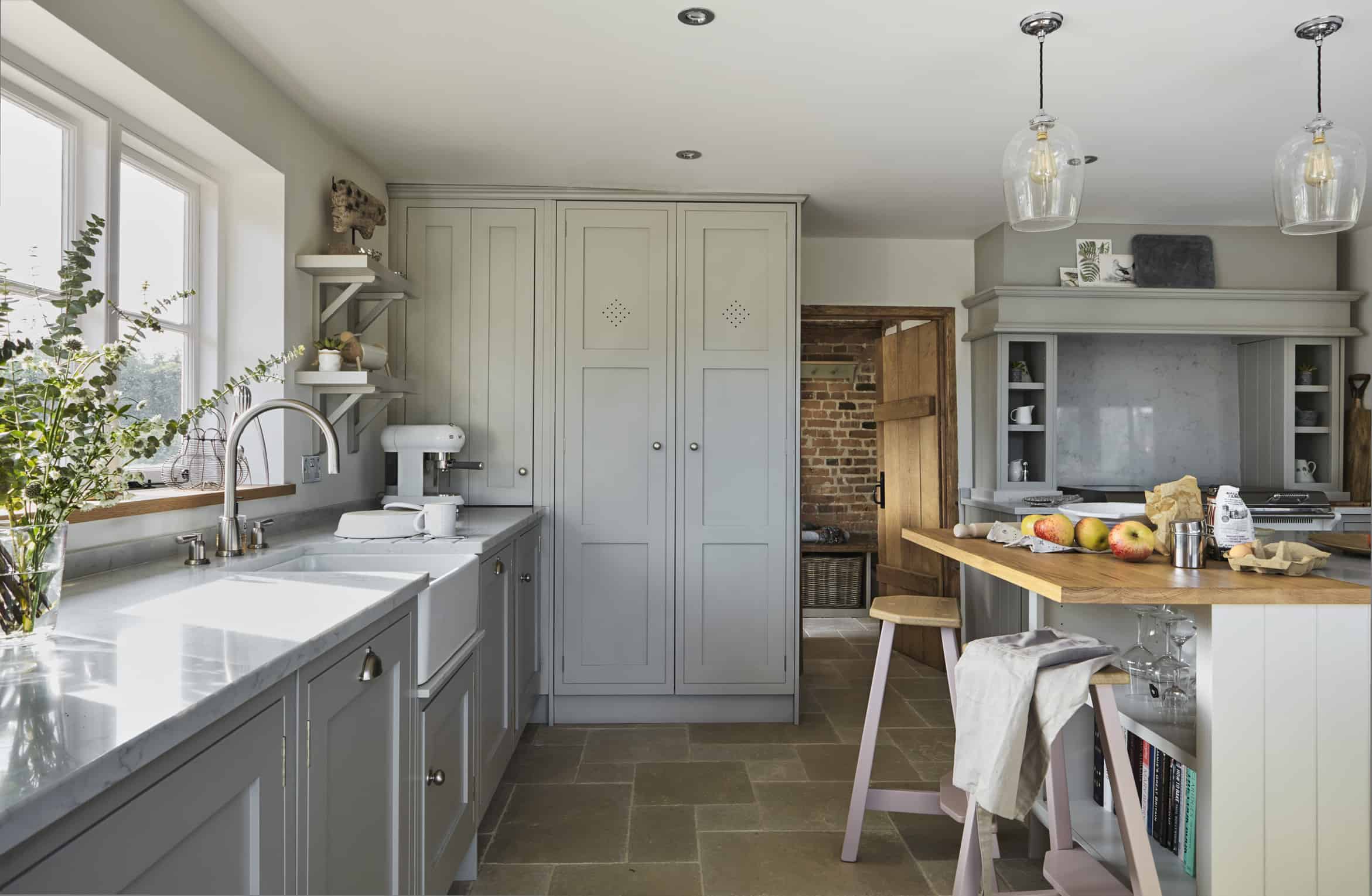 John Lewis of Hungerford luxury country style kitchen in grey with stone flooring