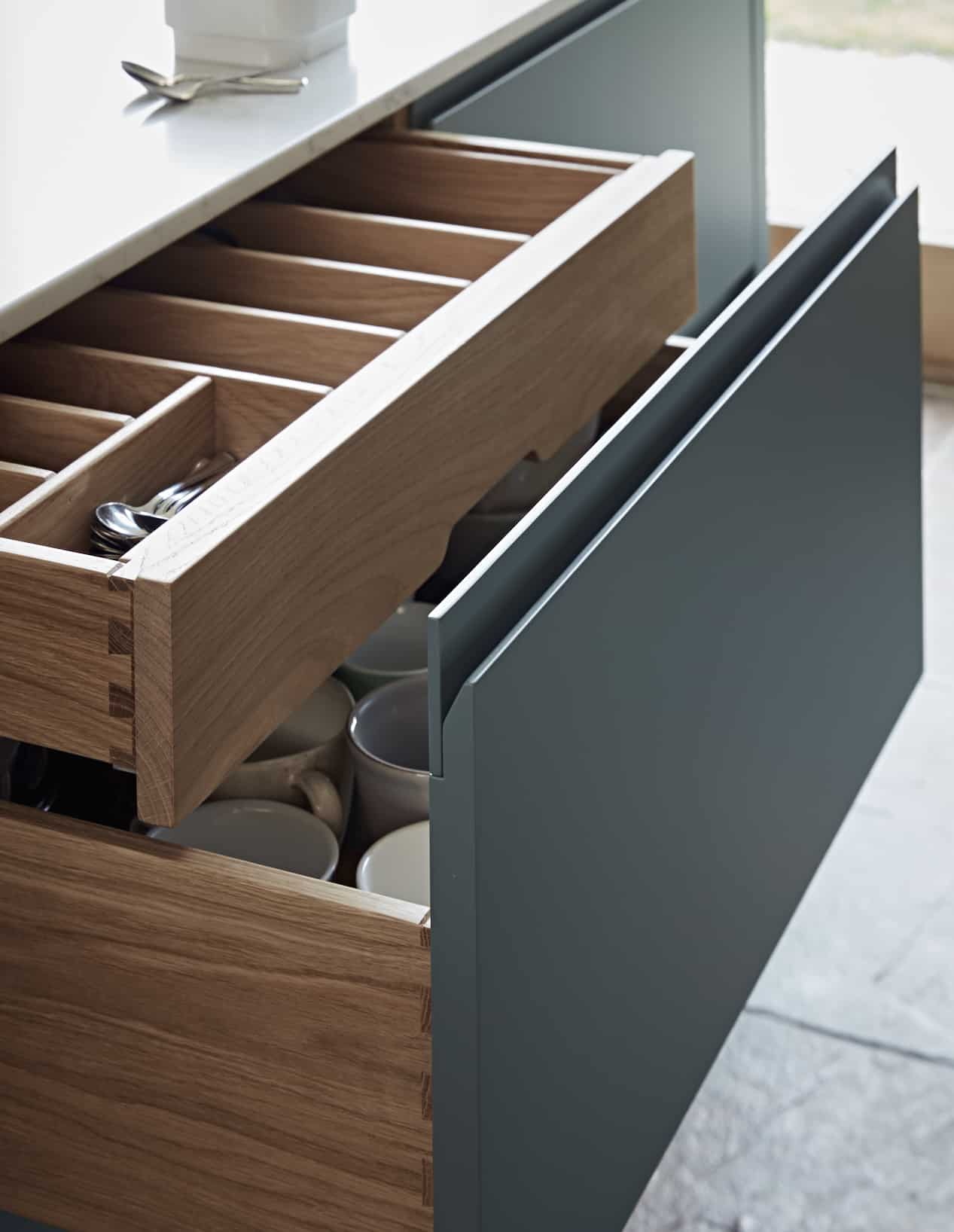 John Lewis of Hungerford bespoke modern kitchen drawer with extra storage options